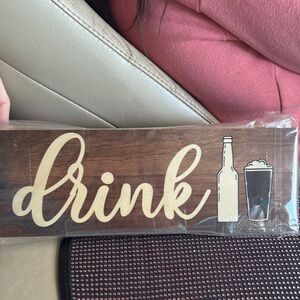 Set of 2 Brown and Cream Wooden Home Decor Signs: Love & Drink (New)